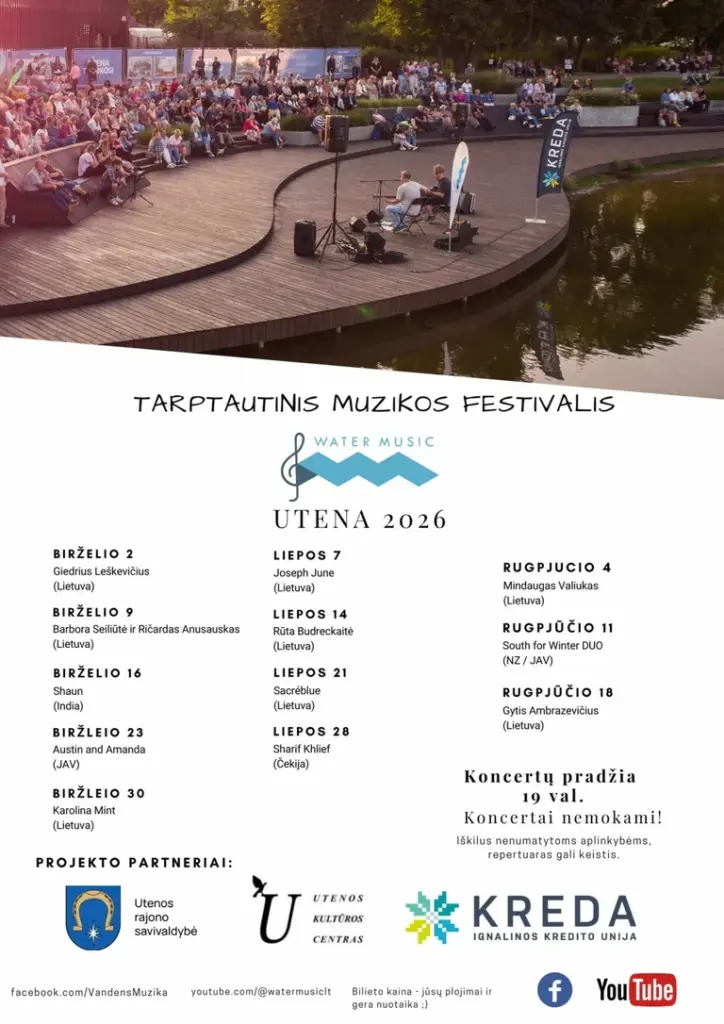 „Water Music/Vandens Muzika“ Utenoje – rugpjūčio 13-ąją nemokamai