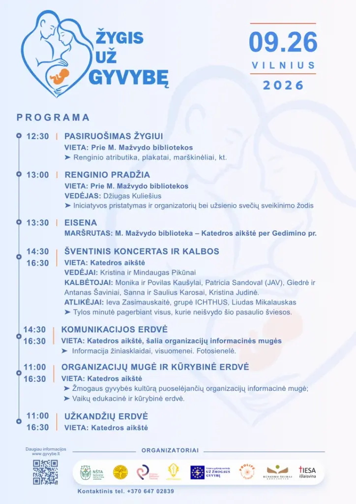 Vilniuje – „Žygis už gyvybę 2026“: maršrutas ir programa