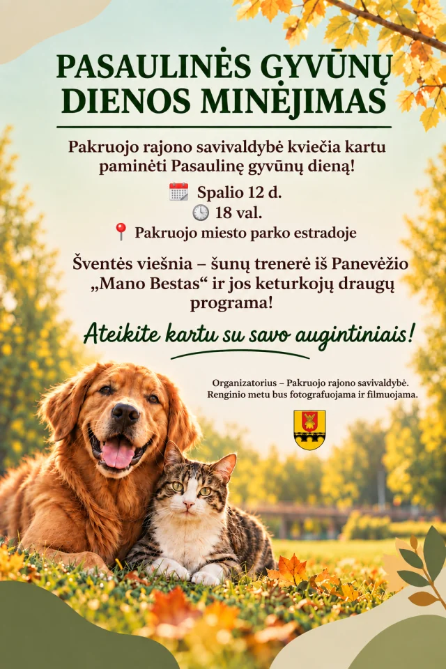 Pasaulinė gyvūnų diena Pakruojyje: spalio 12-osios vakaras parko estradoje