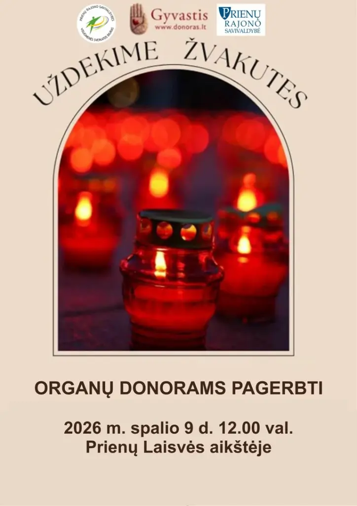 Prienuose spalio 9 d. – žvakučių šviesa organų donorams