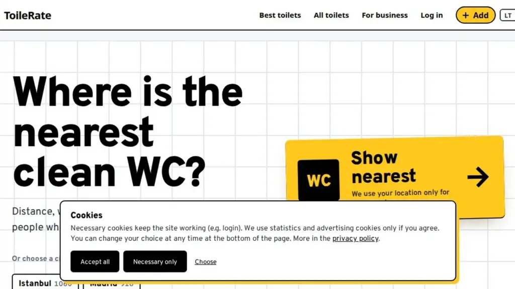 Toilerate: kur rasti artimiausią švarų WC kelionėje?